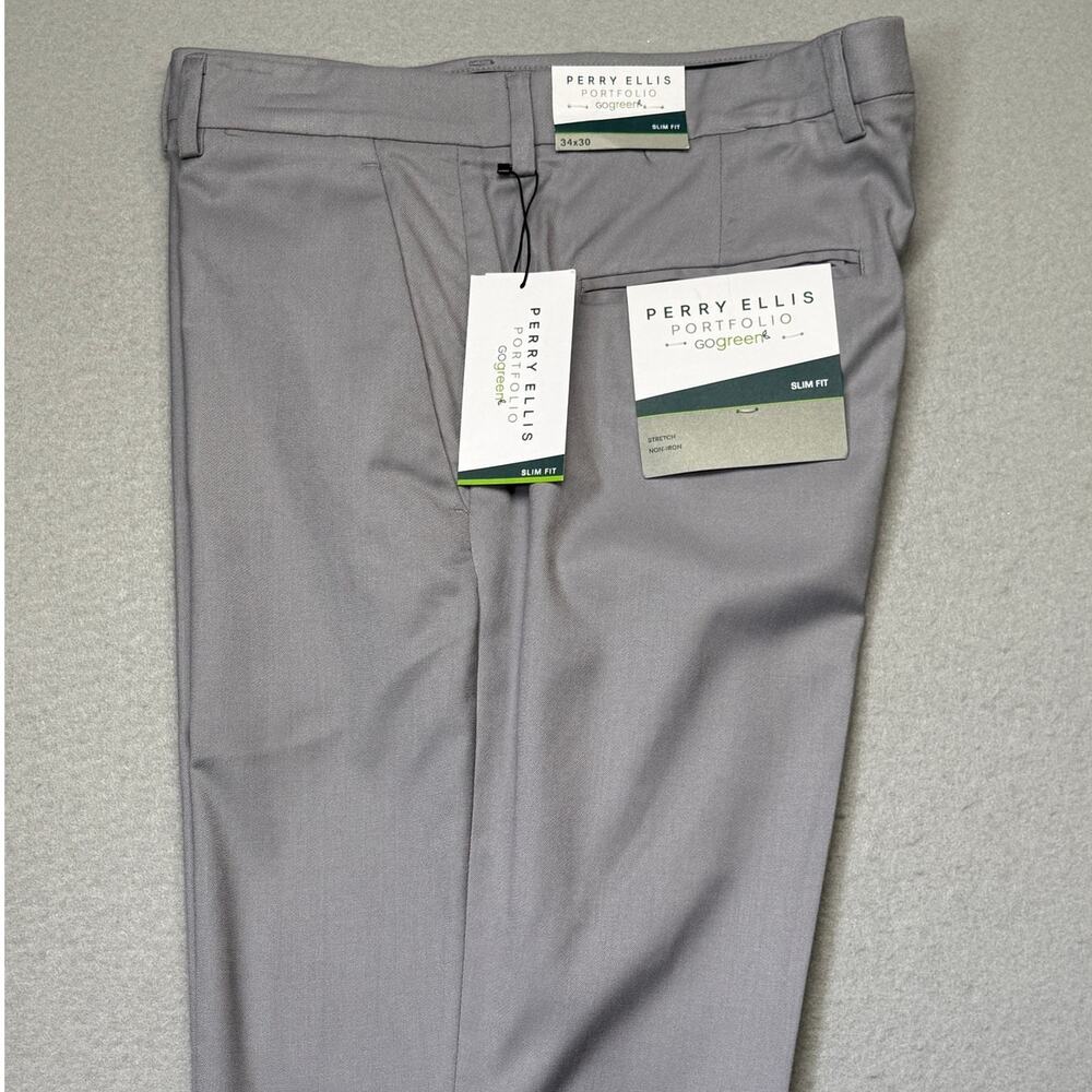 Perry Ellis Portfolio Men's Slim-Fit Stretch Pants Chiseled Stone 34x30 $95